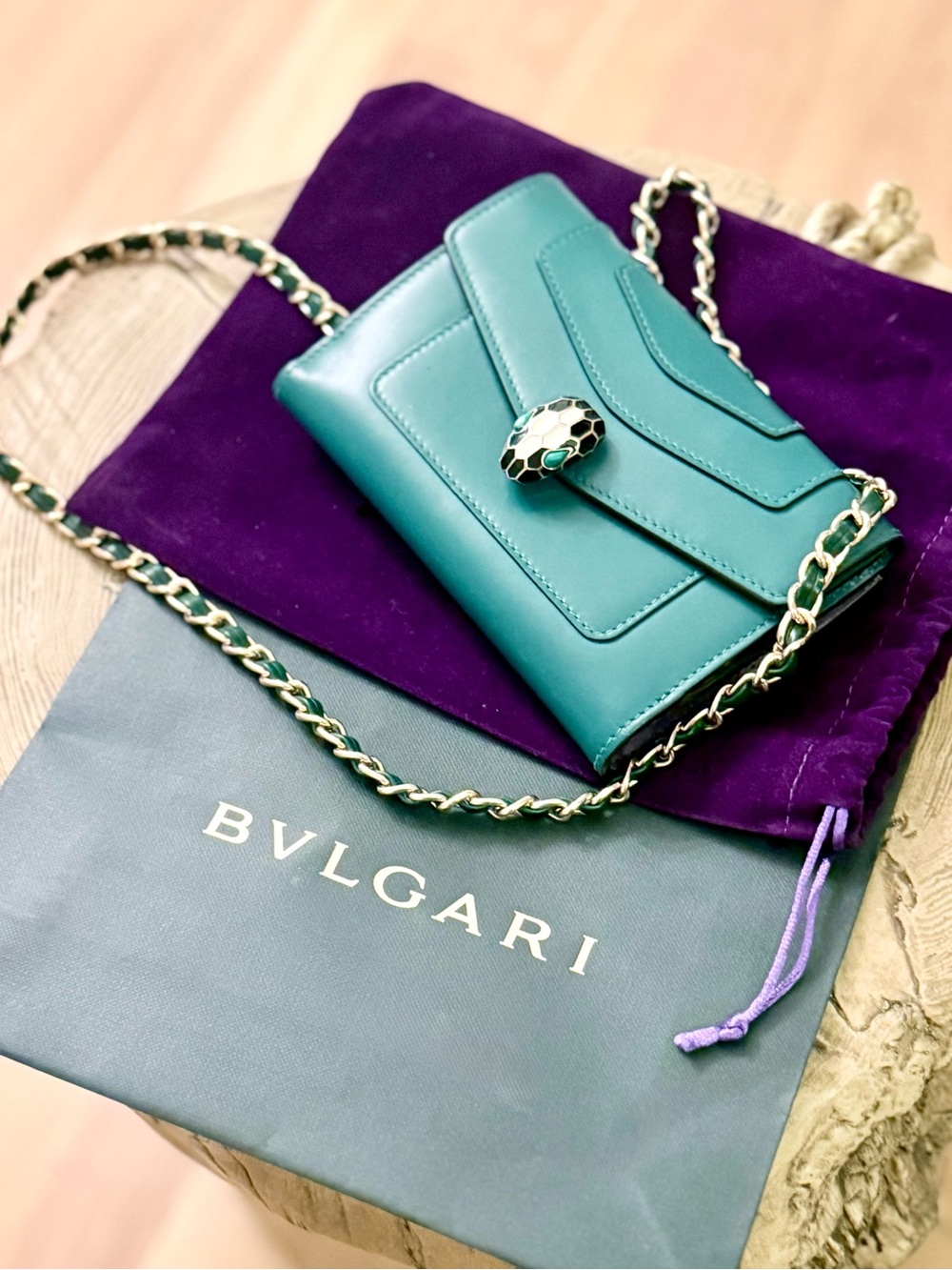 Bvlgari Serpenti Forever bifold Wallet – Emerald Green & Royal Purple Leather
